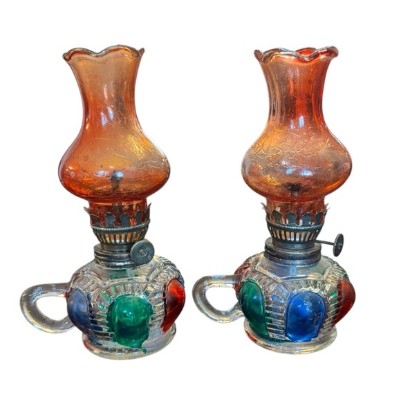 Vintage Glass Oil Lamps with Colorful Accents - Picture 4 of 7